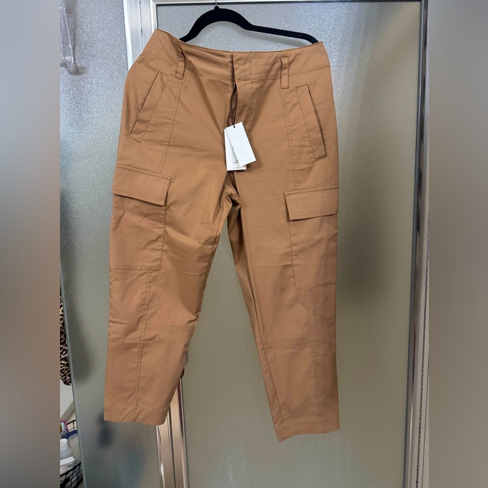Khaki, cargo style pants with slim leg